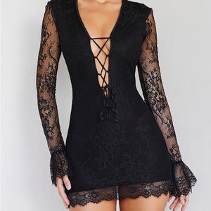 Mistress Rocks Enchant Black Lace Up Mini Dress